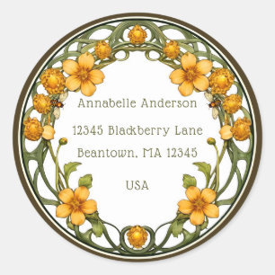 Art Nouveau Bees and Flowers Mailing Address Label