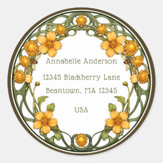 Art Nouveau Bees and Flowers Mailing Address Label