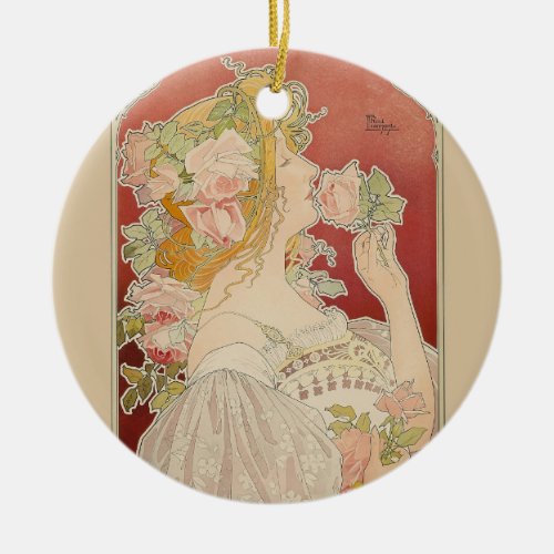 Art Nouveau Belle Époque Lady Roses Livemont Ceramic Ornament