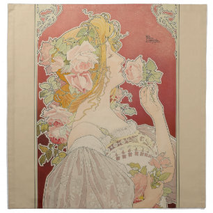 Art Nouveau Belle Époque Lady Roses Livemont Cloth Napkin