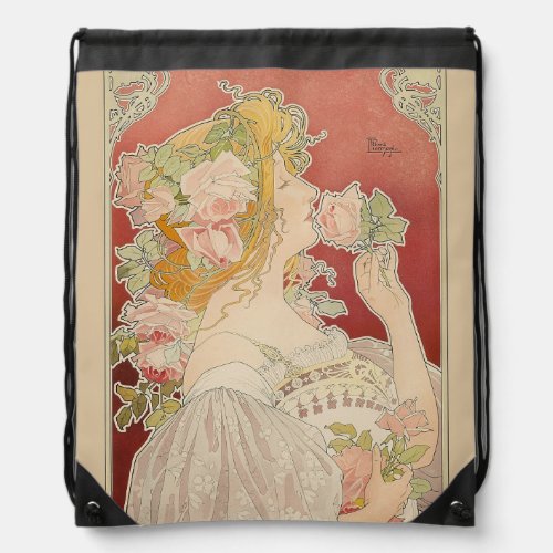 Art Nouveau Belle Époque Lady Roses Livemont Drawstring Bag