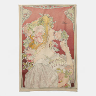Art Nouveau Belle Époque Lady Roses Livemont Kitchen Towel