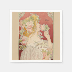 Art Nouveau Belle Époque Lady Roses Livemont Napkins