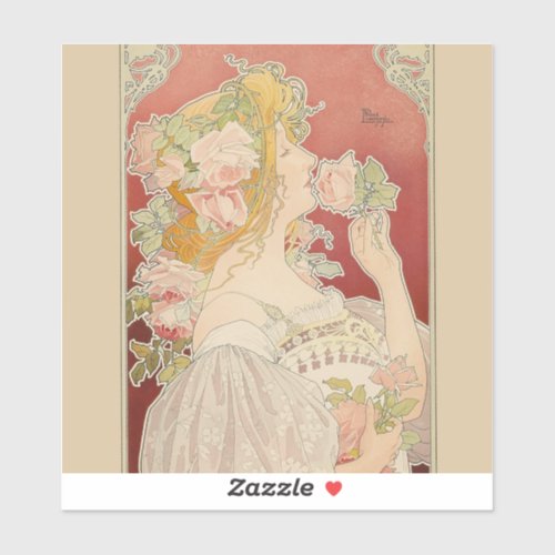 Art Nouveau Belle Époque Lady Roses Livemont Sticker