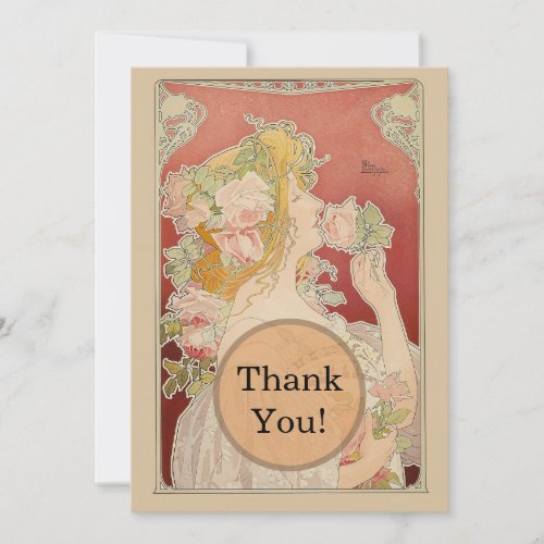 Art Nouveau Belle Époque Lady Roses Livemont Thank You Card