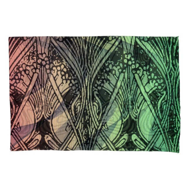 Art nouveau, belle époque,victorian,ombre, red, gr pillow case (Front)