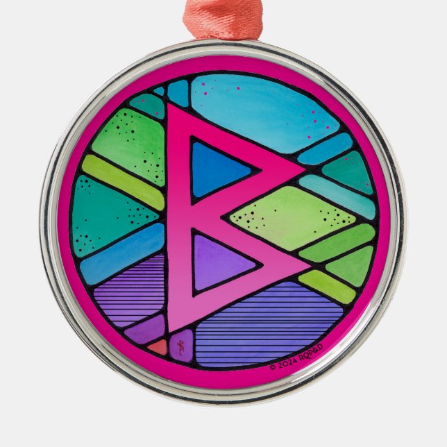Art Nouveau Berkano Rune of Mother Earth Metal Ornament (Front)