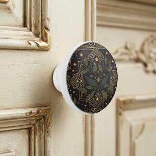 Art Nouveau Berry Botanical Floral Dark Ceramic Knob