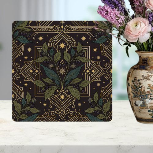 Art Nouveau Berry Botanical Floral Dark Ceramic Ti Tile