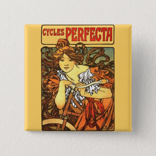 Art Nouveau Bicycle Mucha Art Button