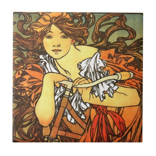 Art Nouveau Bicycle Mucha Art Ceramic Tile