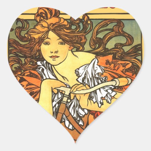 Art Nouveau Bicycle Mucha Art Heart Sticker