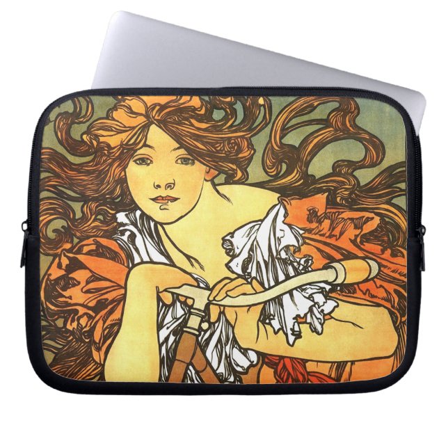 Art Nouveau Bicycle Mucha Art Laptop Sleeve (Front)
