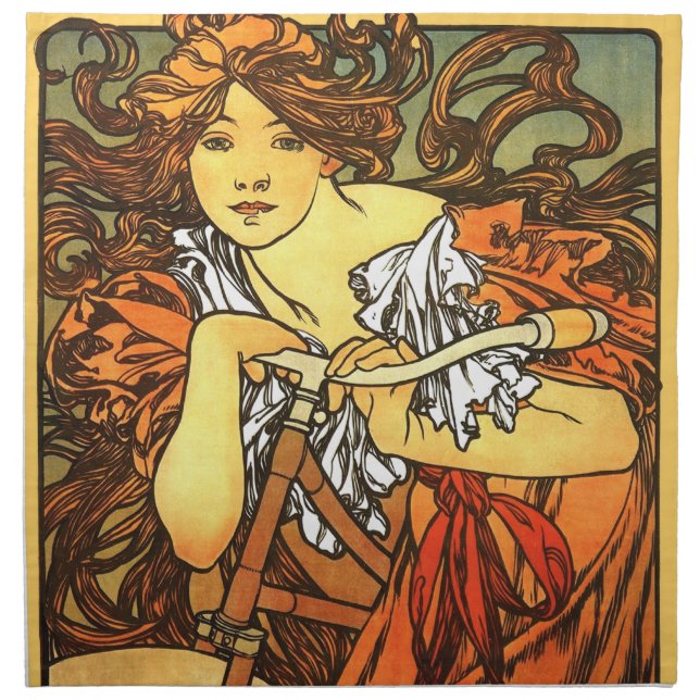 Art Nouveau Bicycle Mucha Art Napkin (Front)