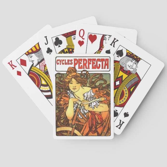 Art Nouveau Bicycle Mucha Art Poker Cards (Back)
