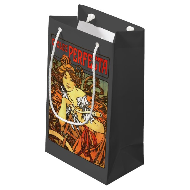 Art Nouveau Bicycle Mucha Art Small Gift Bag (Back Angled)