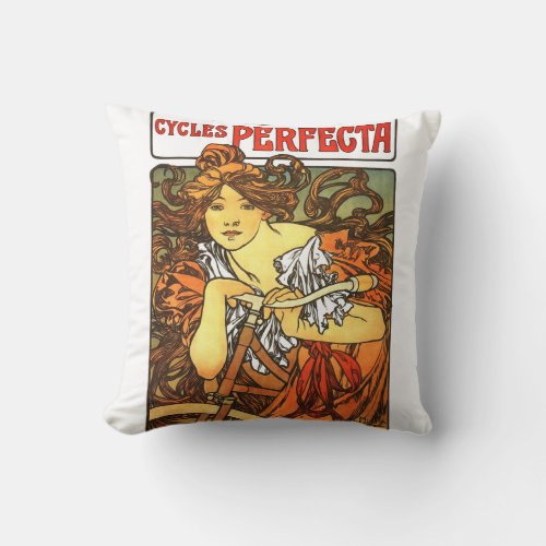 Art Nouveau Bicycle Mucha Art Throw Pillow