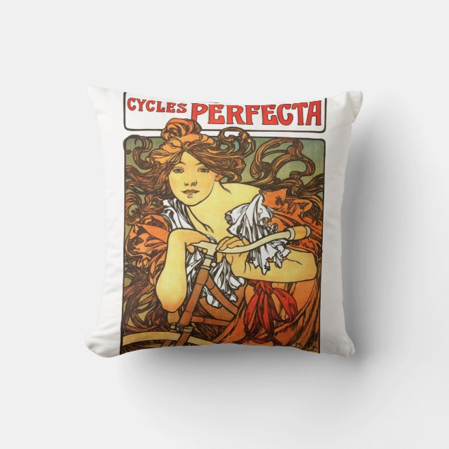 Art Nouveau Bicycle Mucha Art Throw Pillow (Front)