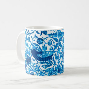Art Nouveau Bird and Flower Tapestry, Blue & White Coffee Mug