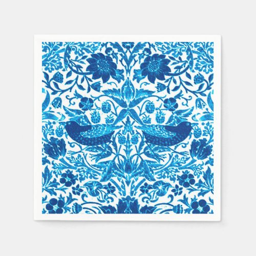 Art Nouveau Bird and Flower Tapestry Blue  White Napkins