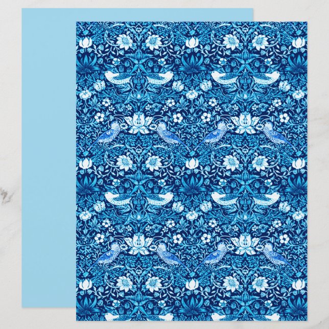 Art Nouveau Bird and Flower Tapestry, Dark Blue  (Front/Back)