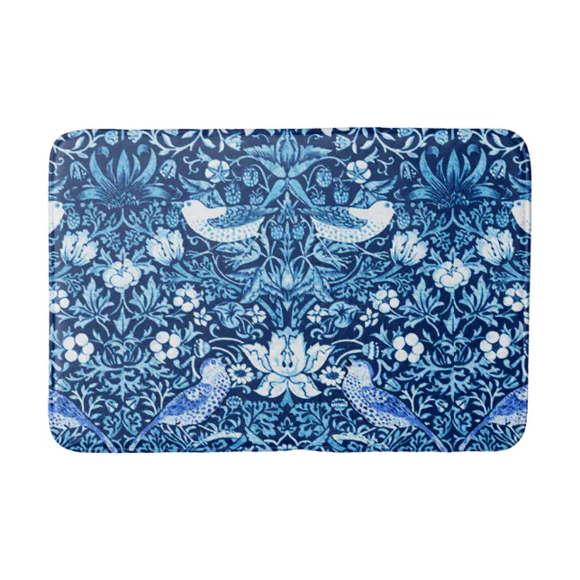 Art Nouveau Bird and Flower Tapestry, Dark Blue Bathroom Mat Zazzle