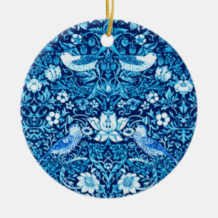 Art Nouveau Bird and Flower Tapestry, Dark Blue Ceramic Ornament
