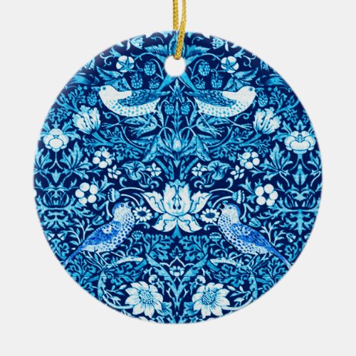 Art Nouveau Bird and Flower Tapestry Dark Blue    Ceramic Ornament