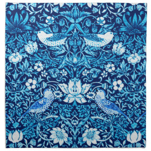 Art Nouveau Bird and Flower Tapestry, Dark Blue Cloth Napkin