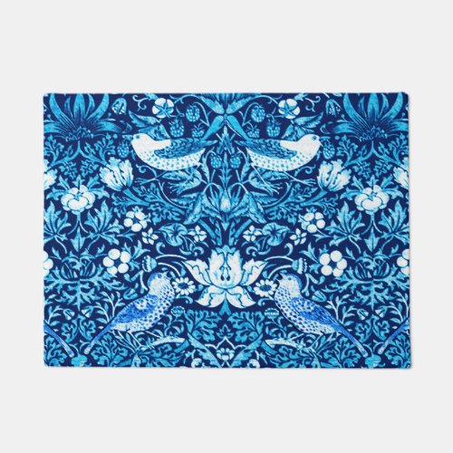 Art Nouveau Bird and Flower Tapestry Dark Blue Doormat