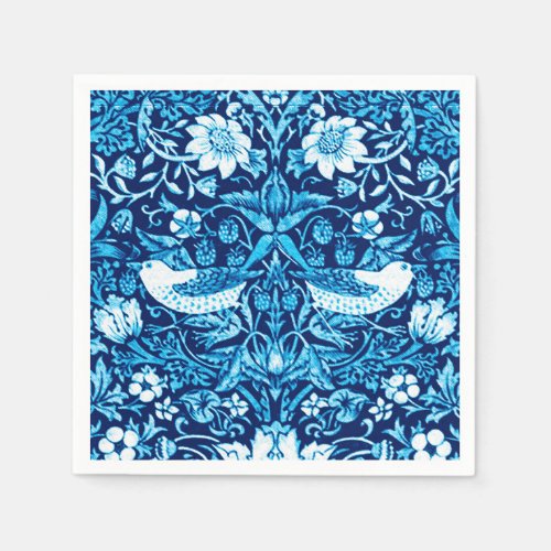 Art Nouveau Bird and Flower Tapestry Dark Blue Paper Napkins