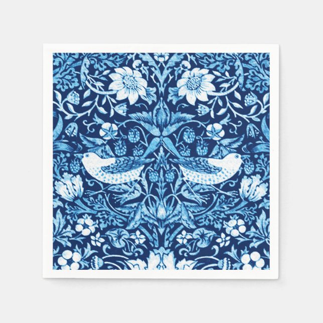 Art Nouveau Bird and Flower Tapestry, Dark Blue Paper Napkins (Front)