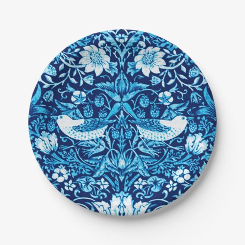 Art Nouveau Bird and Flower Tapestry Dark Blue Paper Plates