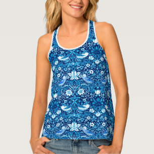 Art Nouveau Bird and Flower Tapestry, Dark Blue Tank Top