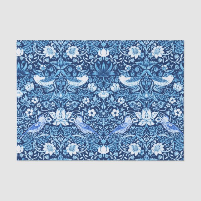 Art Nouveau Bird and Flower Tapestry, Dark Blue Tissue Paper (Front)