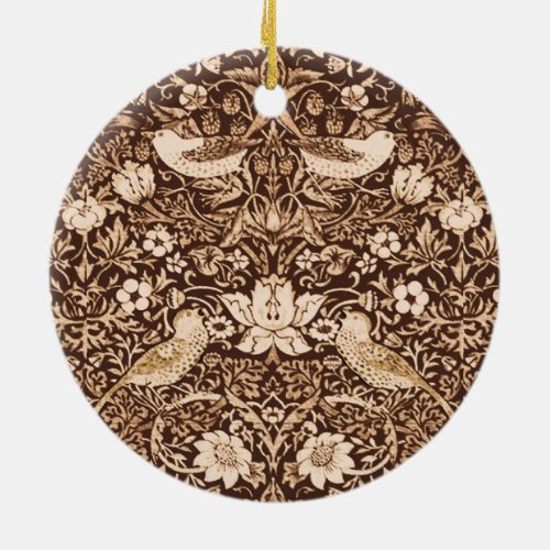 Art Nouveau Bird and Flower Tapestry Dark Brown   Ceramic Ornament