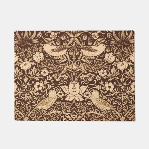 Art Nouveau Bird and Flower Tapestry Dark Brown Doormat