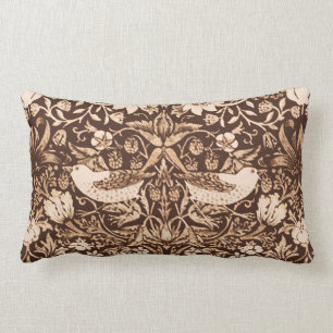 Art Nouveau Bird and Flower Tapestry, Dark Brown Lumbar Pillow