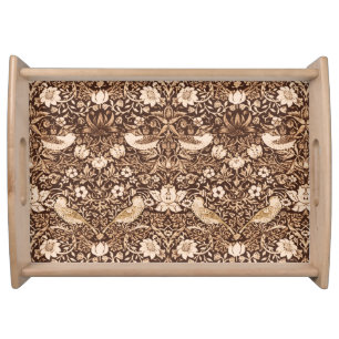 Art Nouveau Bird and Flower Tapestry, Dark Brown Serving Tray