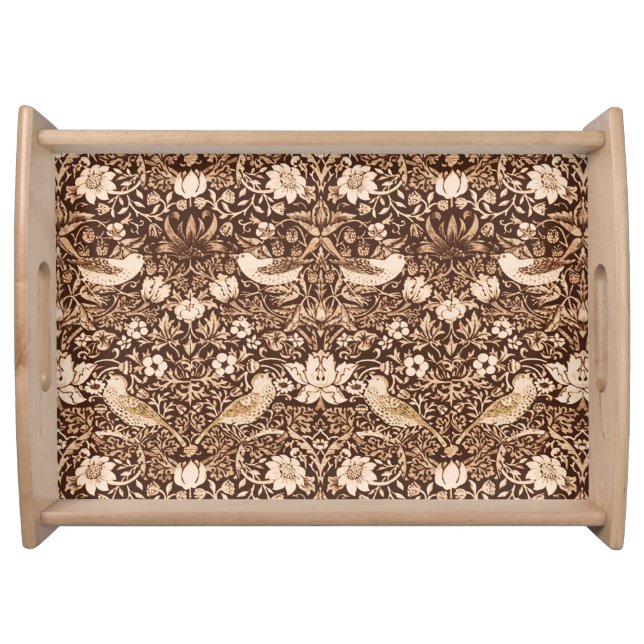 Art Nouveau Bird and Flower Tapestry, Dark Brown Serving Tray (Front)