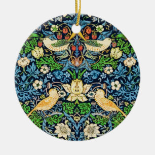 Art Nouveau Bird and Flower Tapestry Pattern Ceramic Ornament