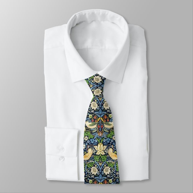 Art Nouveau Bird and Flower Tapestry Pattern Neck Tie (Tied)