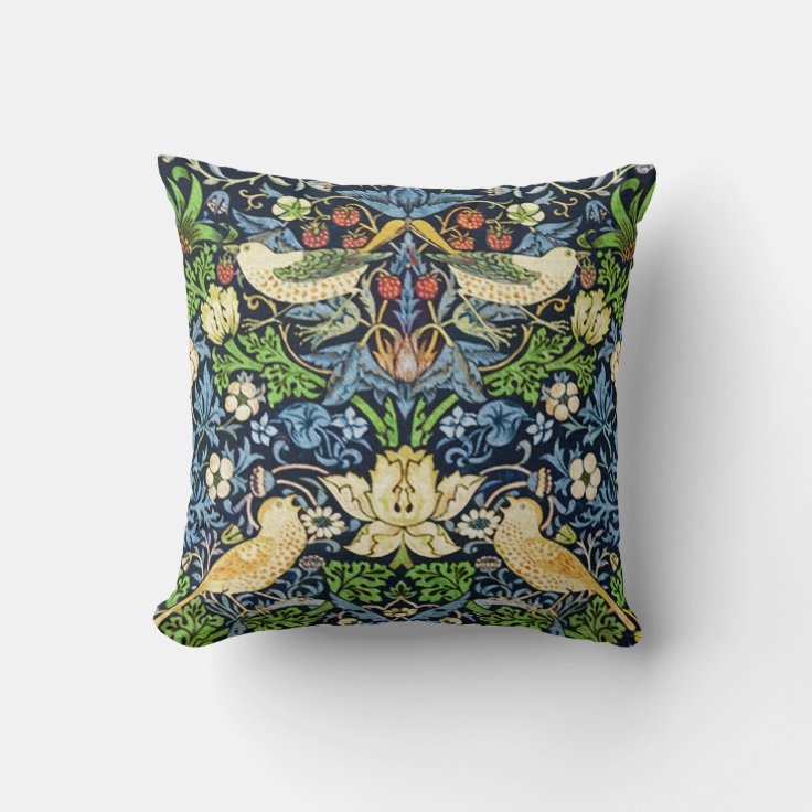 Art Nouveau Bird and Flower Tapestry Pattern Throw Pillow | Zazzle