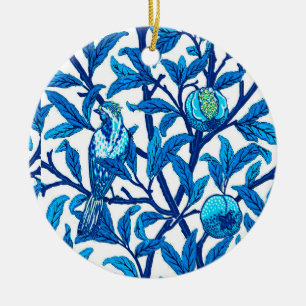 Art Nouveau Bird and Pomegranate, Cobalt Blue Ceramic Ornament