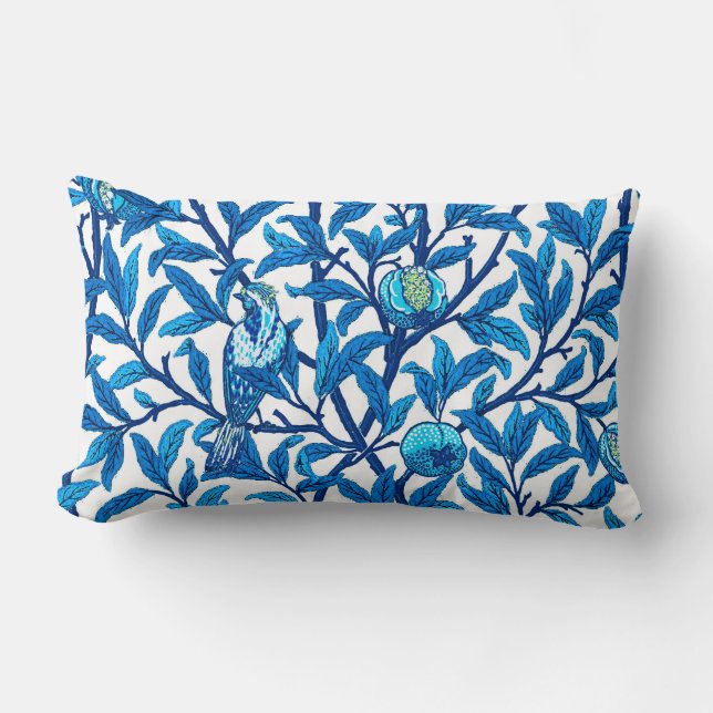 Art Nouveau Bird and Pomegranate, Cobalt Blue Lumbar Pillow (Front)