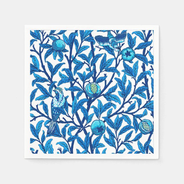 Art Nouveau Bird and Pomegranate, Cobalt Blue Paper Napkins (Front)