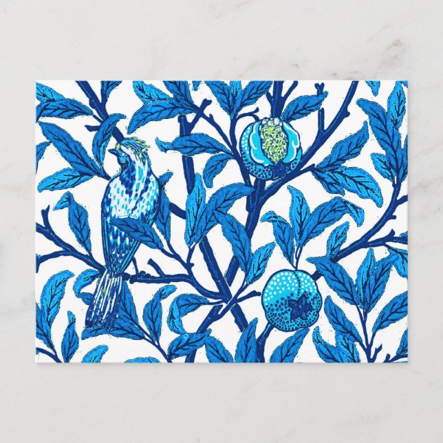 Art Nouveau Bird and Pomegranate, Cobalt Blue Postcard (Front)