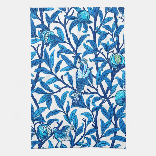 Art Nouveau Bird and Pomegranate, Cobalt Blue Towel (Vertical)