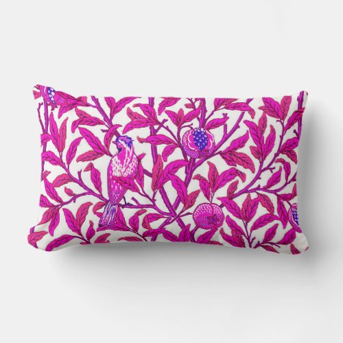 Art Nouveau Bird and Pomegranate Fuchsia Pink Lumbar Pillow