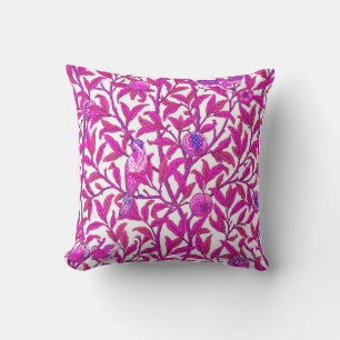 Art Nouveau Bird and Pomegranate, Fuchsia Pink Outdoor Pillow